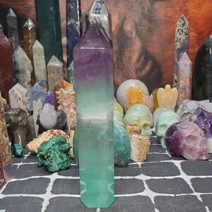 Purple and Green Fluorite Crystal Tower